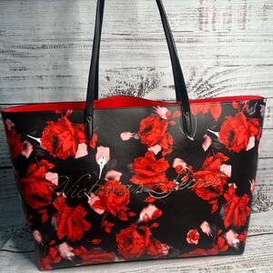 Victorias Secret Tote Bag Red and Black Floral